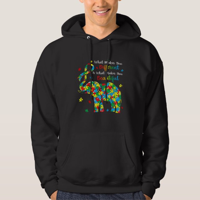 Elephant Puzzle What Makes You Different Autism Aw Hoodie (Framsida)