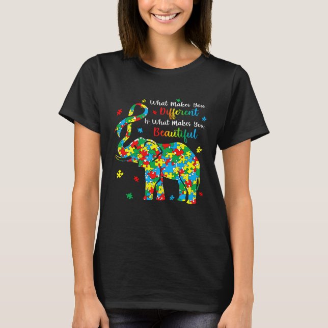 Elephant Puzzle What Makes You Different Autism Aw T Shirt (Framsida)