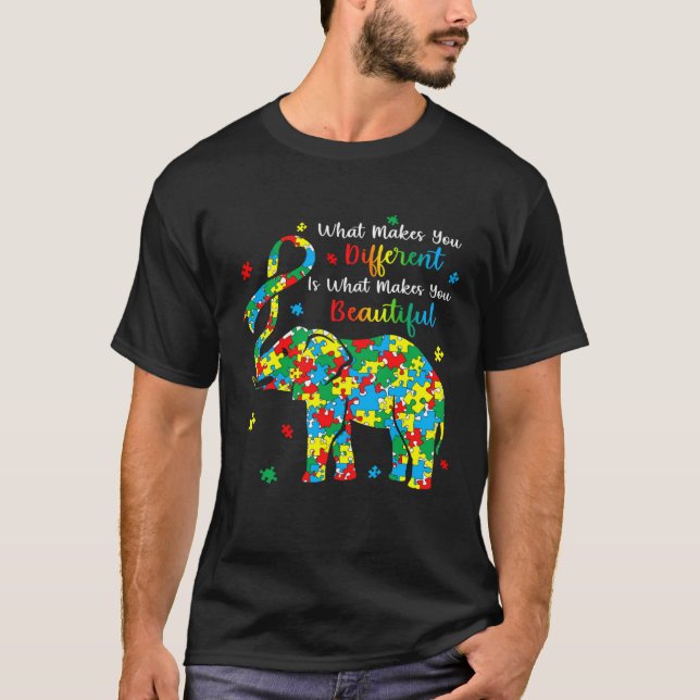 Elephant Puzzle What Makes You Different Autism Aw T Shirt (Framsida)