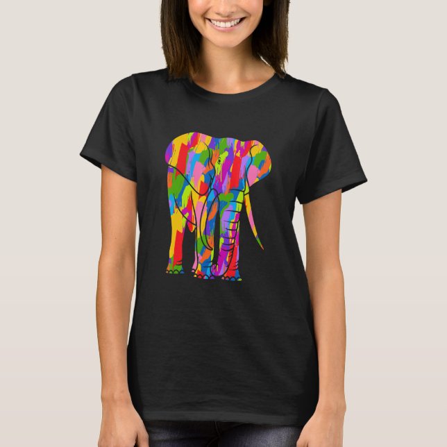 Elephant Rainbow Färg Animal Art T Shirt (Framsida)