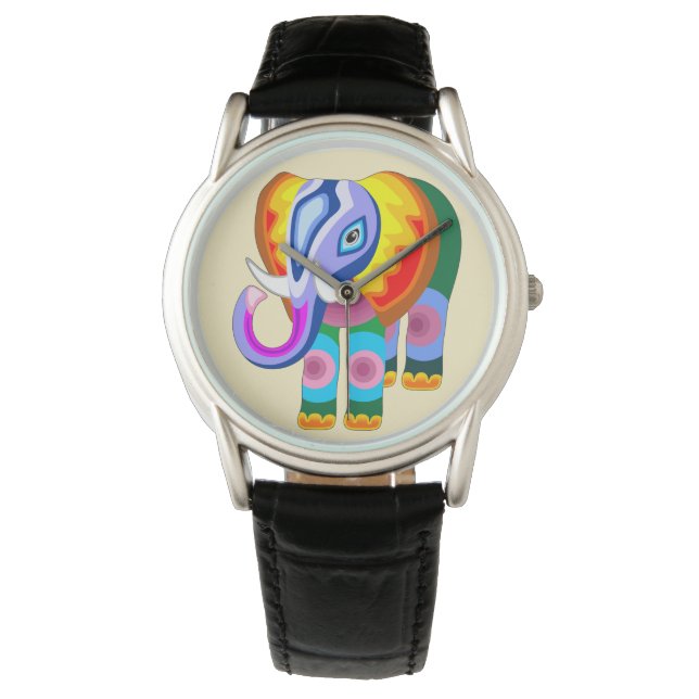Elephant Rainbow Färg Patchwork Armbandsur (Framsida)