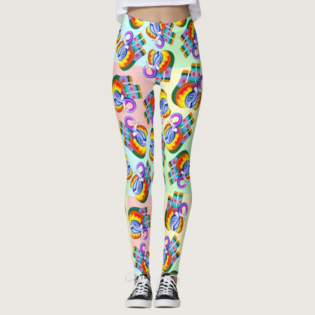 Elephant Rainbow Färg Patchwork Leggings (Framsida)