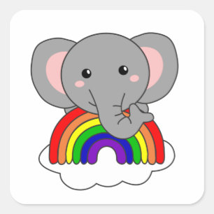 Elephant Rainbow Sweet Animals Colorful Elephants Fyrkantigt Klistermärke