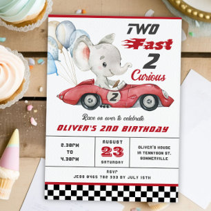 Elephant Red Tävling Car Two Fast 2nd Birday Inbjudningar