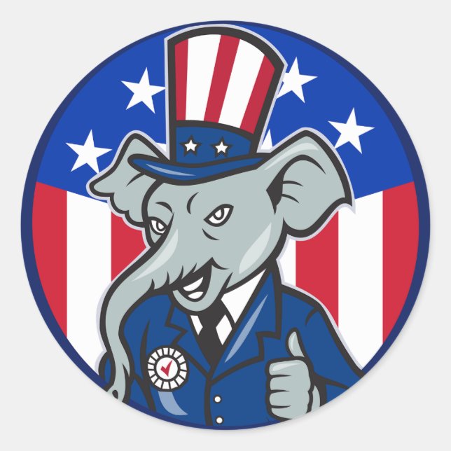 Elephant Republican Stickers Runt Klistermärke (Framsida)