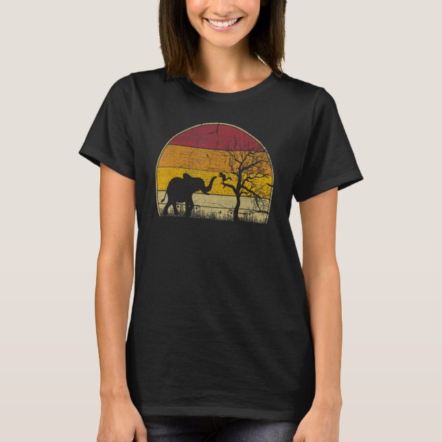 Elephant Retro Sunset Färg Silhouette Stil Vin T Shirt (Framsida)