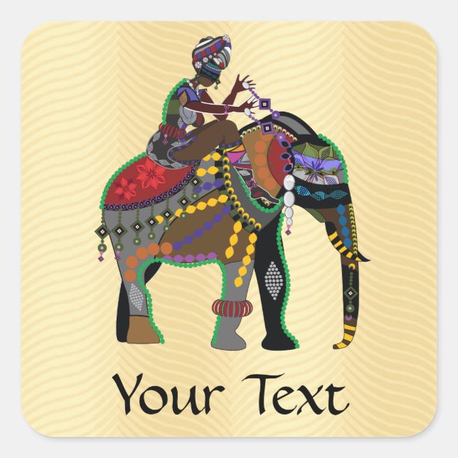 Elephant Rider Fyrkantigt Klistermärke (Framsida)