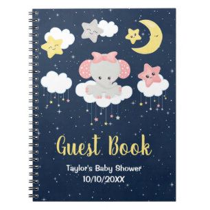 Elephant Rosa and Navy Baby Shower Guest Bok Anteckningsbok