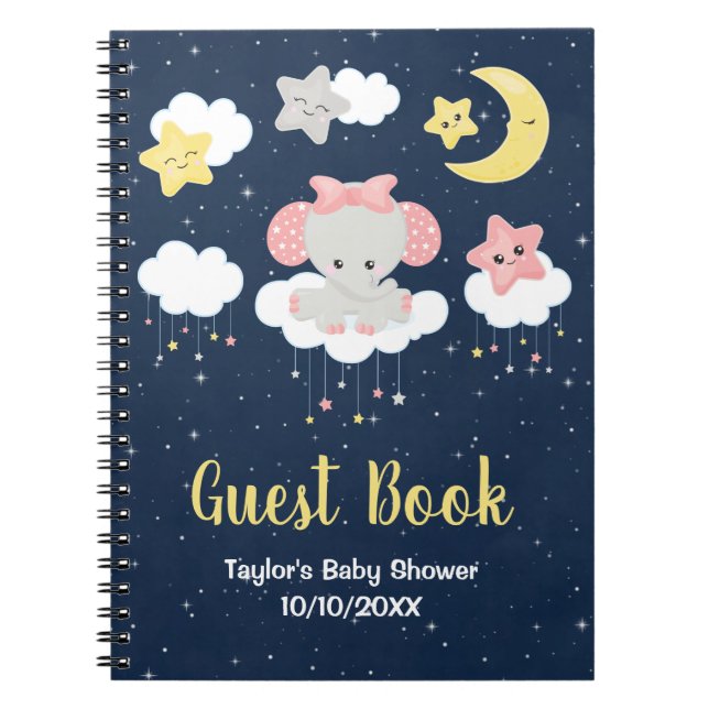 Elephant Rosa and Navy Baby Shower Guest Bok Anteckningsbok (Framsidan)