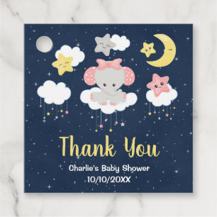 Elephant Rosa and Navy Baby Shower Tack Gåvor Etiketter