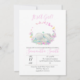 Elephant Rosa Baby Shower Butterflies Inbjudningar