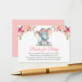 Elephant Rosa Blommigt Baby Shower Bokar för Baby Tilläggskort