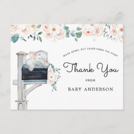 Elephant Rosa Blommigt Baby Shower by Mail Tack Vykort