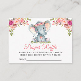 Elephant Rosa Blommigt Baby Shower Diaper Raffle Tilläggskort