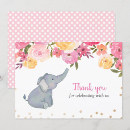 Elephant Rosa Blommigt Baby Shower Tack Inbjudningar