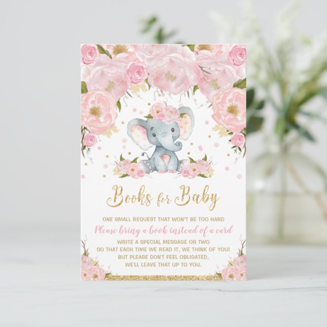 Elephant  Rosa Blommigt Bokar för Baby Card Inbjudningar (Stående Fram)