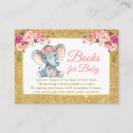 Elephant Rosa Blommigt Bokar for Baby Shower Glitt Tilläggskort