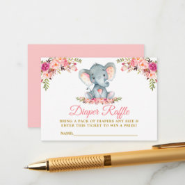 Elephant Rosa Blommigt Diaper Raffle Shower Guld Tilläggskort