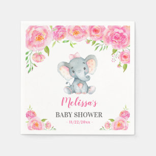 Elephant Rosa Blommigt Flicka Shower Sprinkle Pappersservett