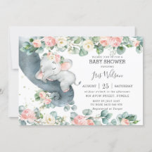 Elephant Rosa Blommigt Greenery Baby Shower