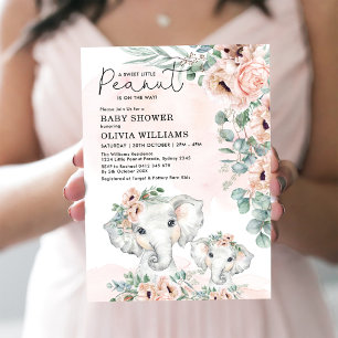 Elephant Rosa Blommigt Greenery Baby Shower Inbjudningar