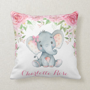 Elephant Rosa Blommigt Ro Flicka Nursery Decor Kudde