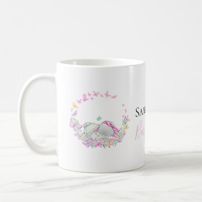 Elephant rosa butterflies Coffe Mugg (Vänster)