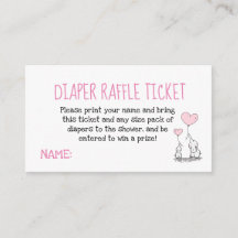 Elephant Rosa Diaper Raffle Biljett Baby Shower