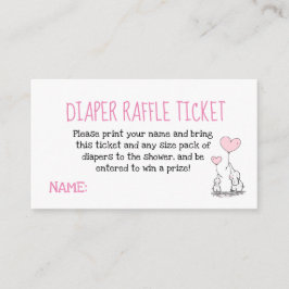 Elephant Rosa Diaper Raffle Biljett Baby Shower Tilläggskort
