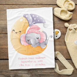 Elephant Rosa Girl Girl Crescent Måne Baby Fleecefilt