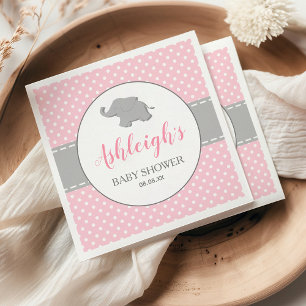 Elephant Rosa Grått Polka Dot Girl Baby Shower Pappersservett
