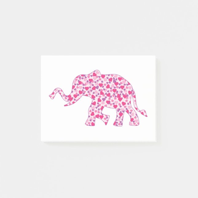 Elephant-Rosa-Hearts (1) Post-it Block (Framsida)