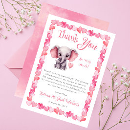 Elephant Rosa Hearts Girl Baby Shower Tack Kort