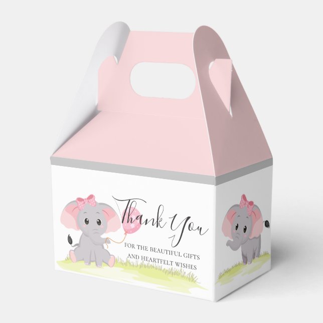 Elephant Rosa hearts Girl Balloon Favor Box Presentaskar (Framsidan Sidan)