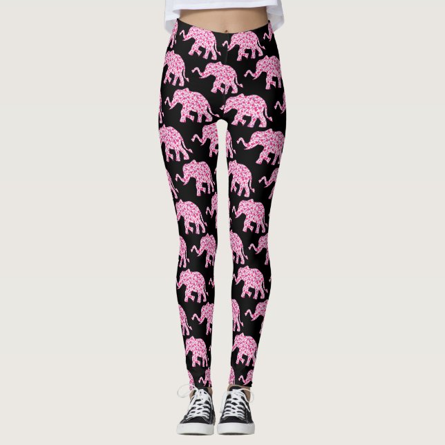 Elephant Rosa Hearts of Kärlek Leggings (Framsida)