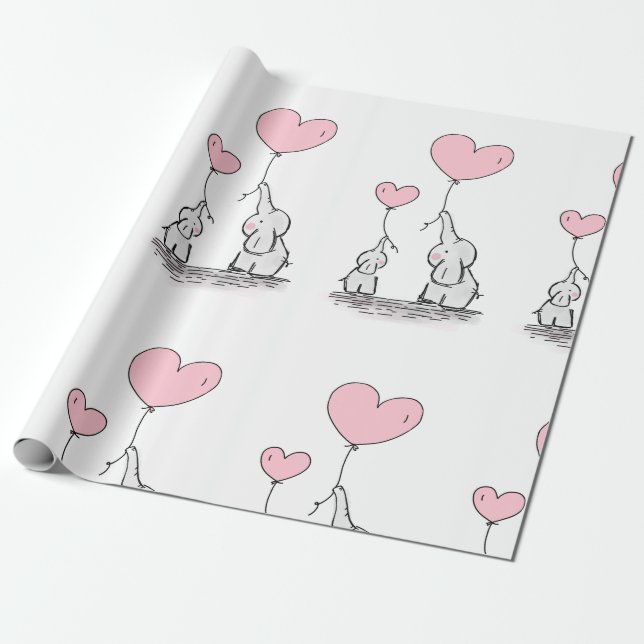 Elephant Rosa Mor och Child Baby Shower Wrappi Presentpapper (Utrullad)