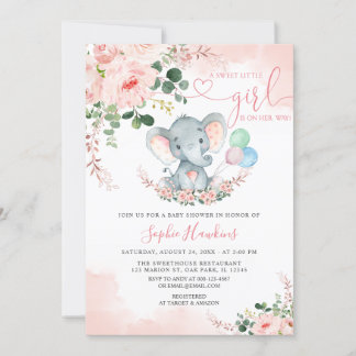 Elephant Rosa Sweet Little Girl Baby Shower Inbjudningar