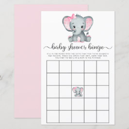 Elephant Rosa Watercolor Baby Bingo Shower Game