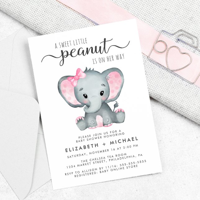 Elephant Rosa Watercolor Flicka Par Shower Inbjudningar (Skapare uppladdad)