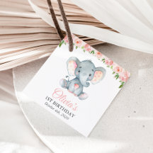 Elephant, Rosa Watercolor Flowers, första födelsed