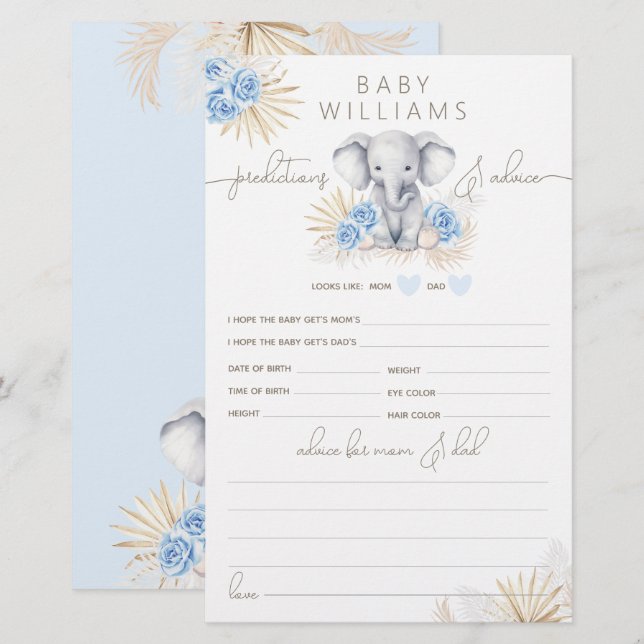 Elephant Safari Baby Shower Boy Predence Game (Fram/baksida)