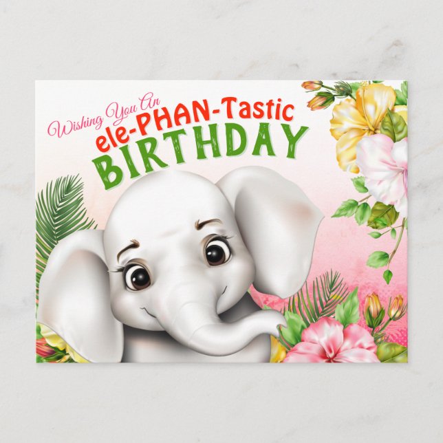 Elephant Safari Birthday Postcard Vykort (Framsida)