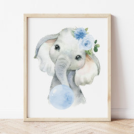 Elephant, Safari, Blue Bubble Gum, Boy Nursery Poster