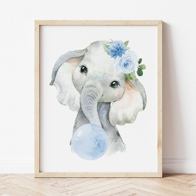 Elephant, Safari, Blue Bubble Gum, Boy Nursery Poster (Skapare uppladdad)