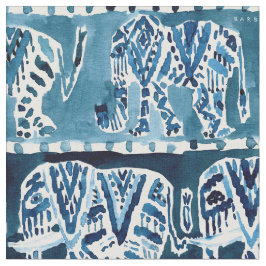 ELEPHANT SAFARI Boho Deep Indigo Watercolor Tyg
