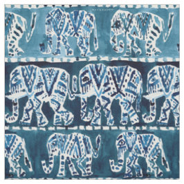 ELEPHANT SAFARI Boho Deep Indigo Watercolor Tyg