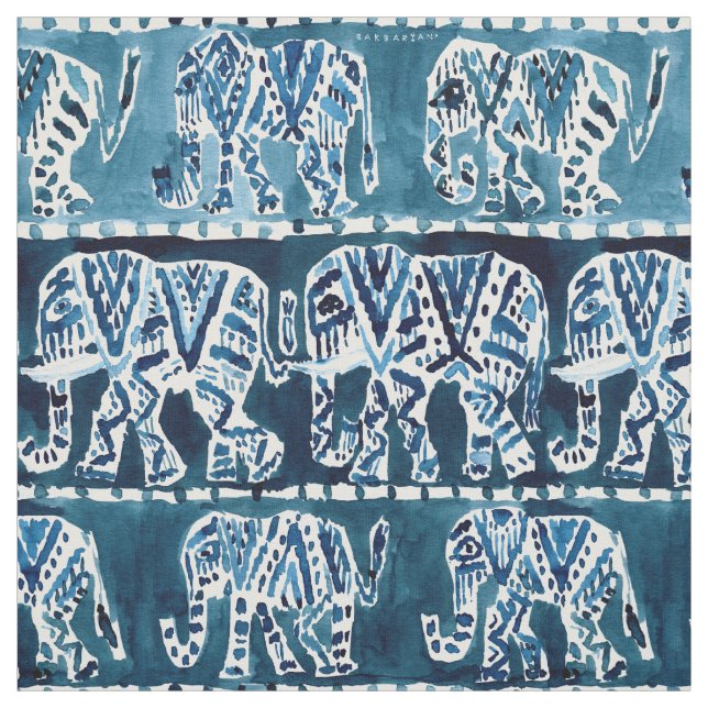 ELEPHANT SAFARI Boho Deep Indigo Watercolor Tyg (Provkarta)