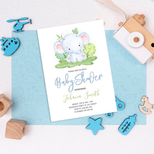 Elephant Safari Boy Baby Shower-inbjudan Inbjudningar (Skapare uppladdad)