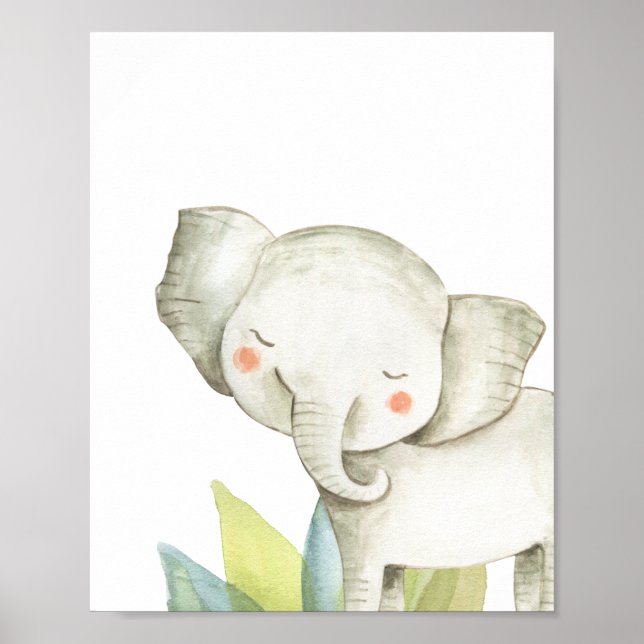 Elephant Safari Jungle Baby Nursery Print Poster (Framsidan)