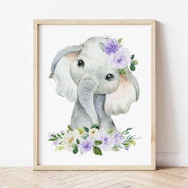 Elephant, Safari, Lila blommor, Gender Neutral Poster